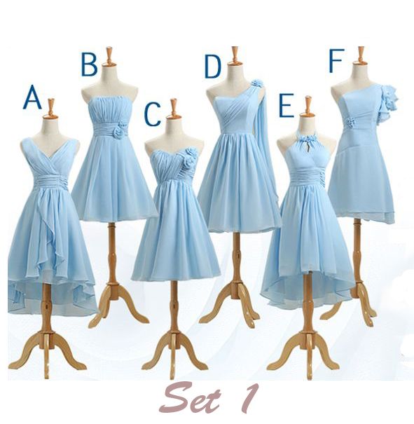 พร้อมเช่า ชุดราตรีสั้น สีฟ้าอ่อน ชุดเพื่อนเจ้าสาว Blue-001F