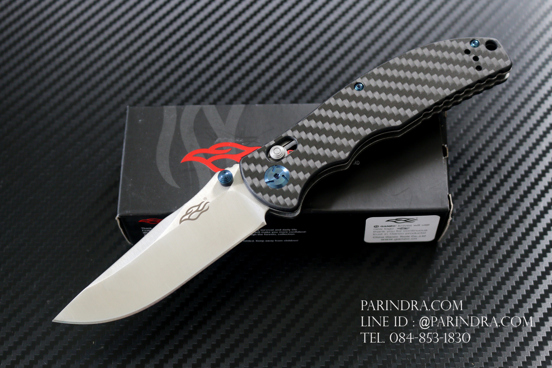 มีดพับ Ganzo รุ่น F7501CF สีดำ ด้ามลายคาร์บอนไฟเบอร์ ของแท้ 100%