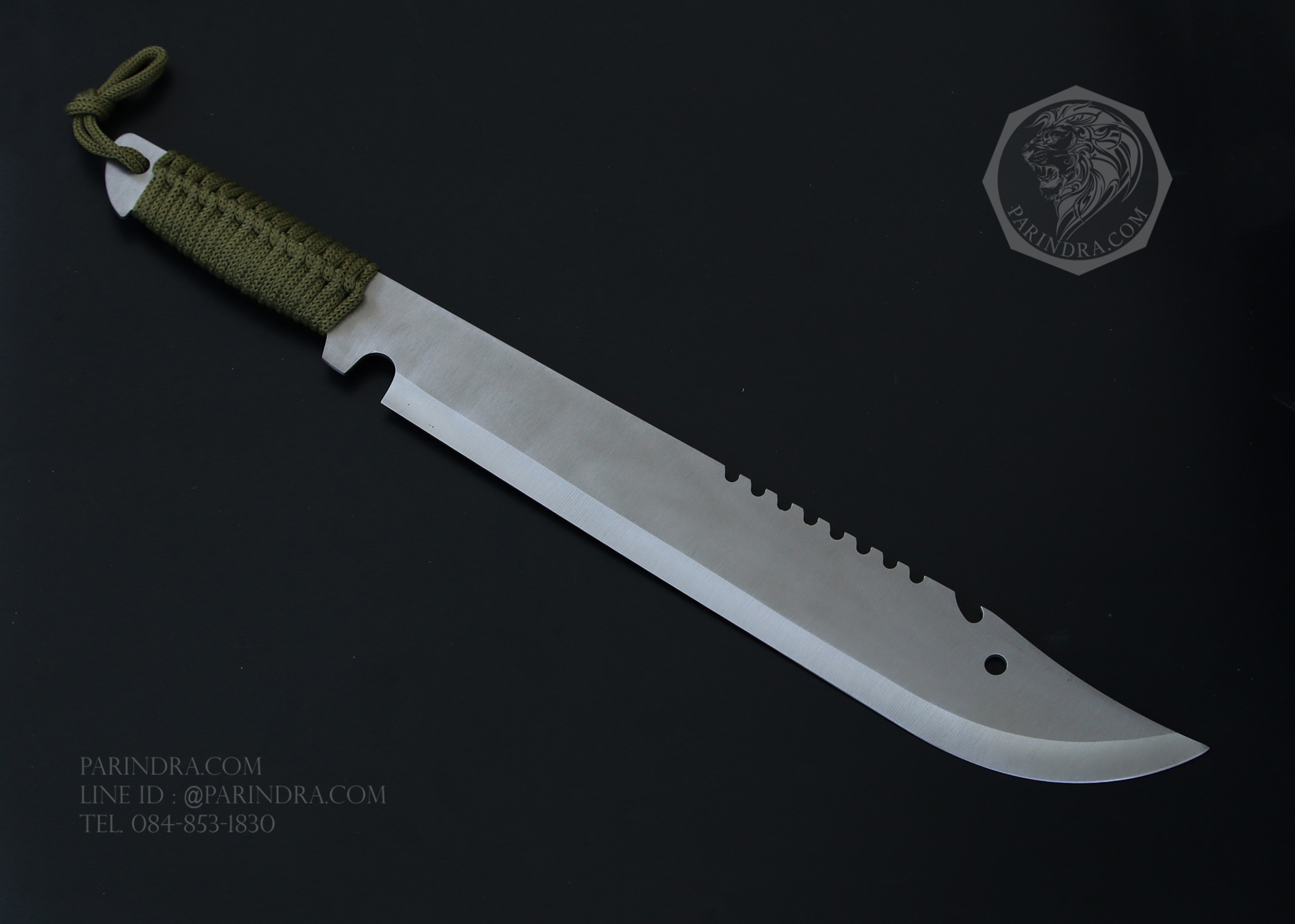 มีดยาวเดินป่า Hawk สปาร์ต้า ปลายแหลม ขนาด 19.5 นิ้ว ด้ามเชือกถักสีเขียว