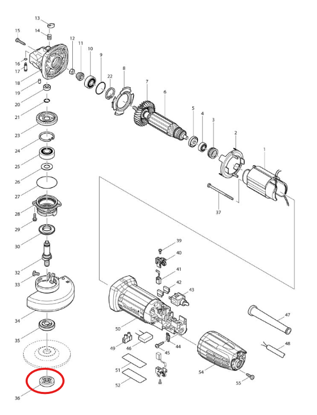 น๊อตล๊อค หินเจียร Makita-มากีต้า GA4030, GA4031 [#36] , DGA405 [#28] Pn.224559-5 (แท้) ## (**)