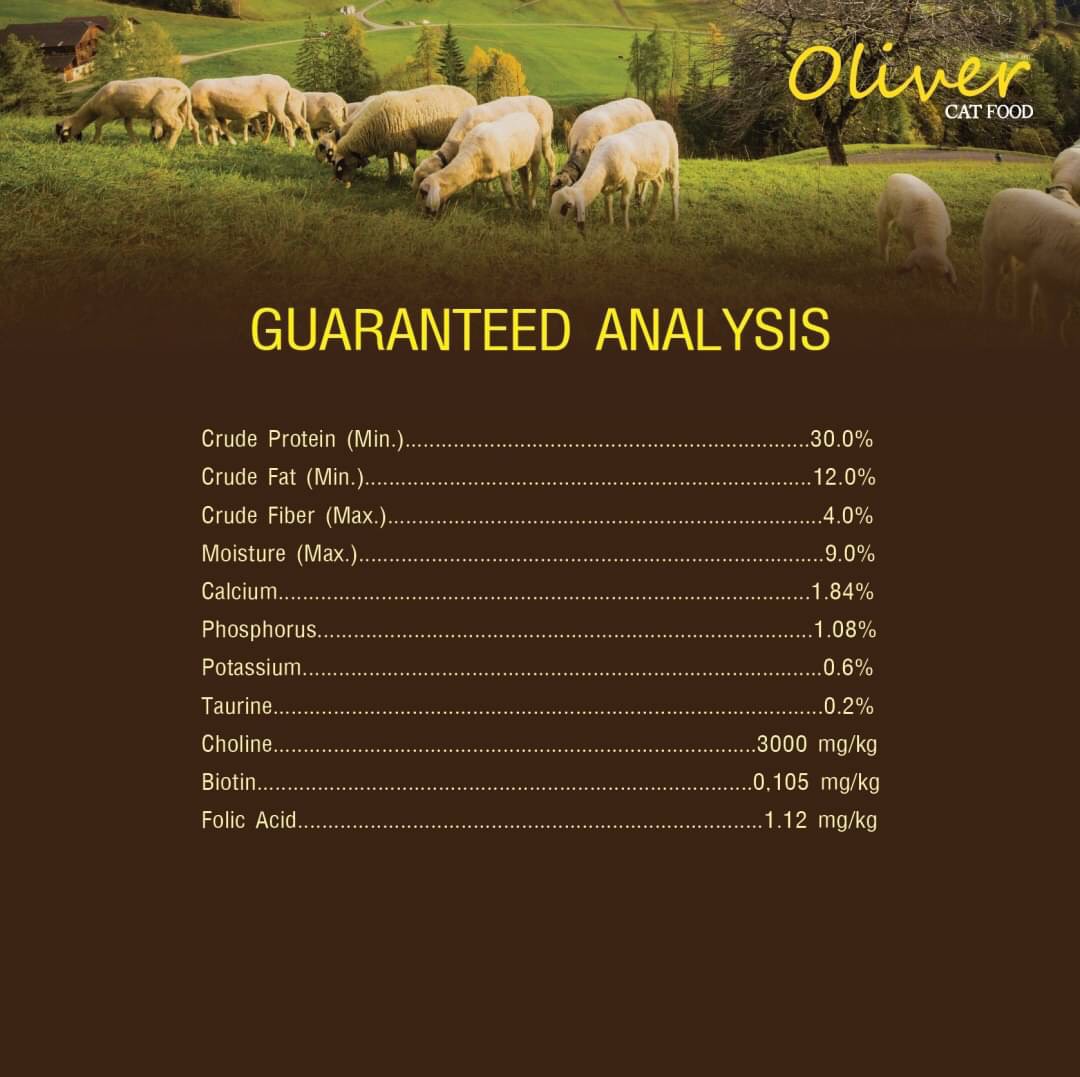Oliver อาหารแมว โอลิเวอร์ สูตรเนื้อแกะและข้าว 15kg (ด้านในแบ่ง 1kg x15 ถุง)