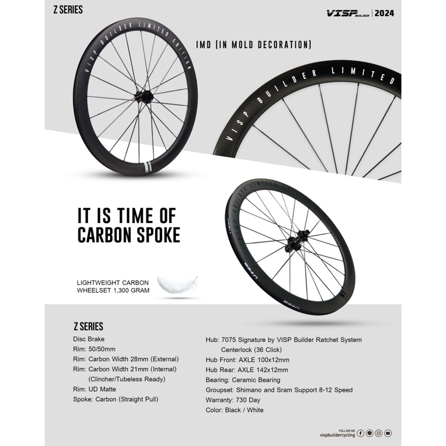 ชุดล้อเสือหมอบดิสเบรค VISP BUILDER Z-SERIES 50/50 DISC BRAKE 2024 Shimano and Sram Support 8-12 Speed