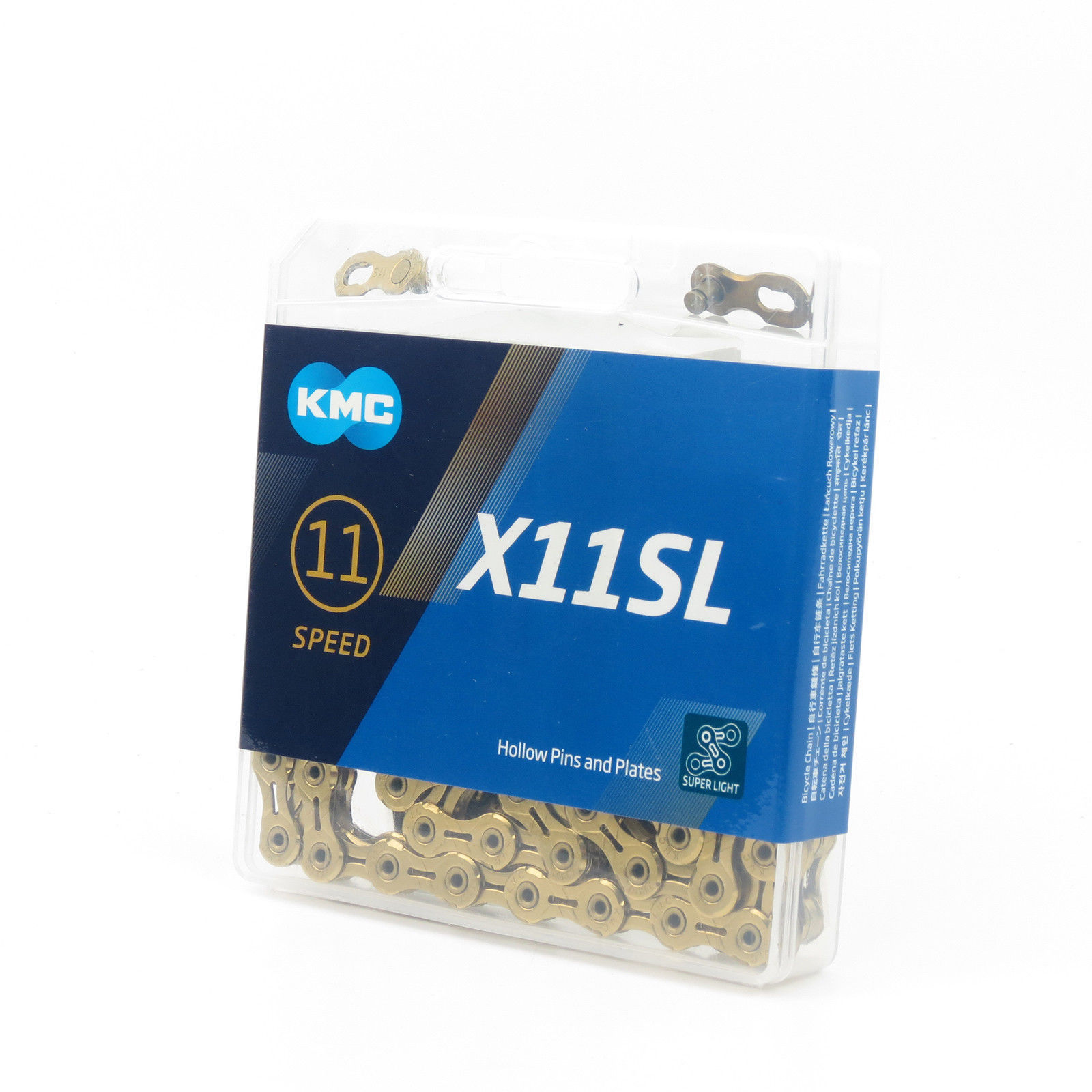 โซ่เกียร์ KMC X11-SL Ti-N Gold for MTB SuperLIght 1/2"x11/128", 11สปีด 116 ข้อ ข้อต่อแบบปลดเร็ว มีแพ็คสีทอง/สีเงิน