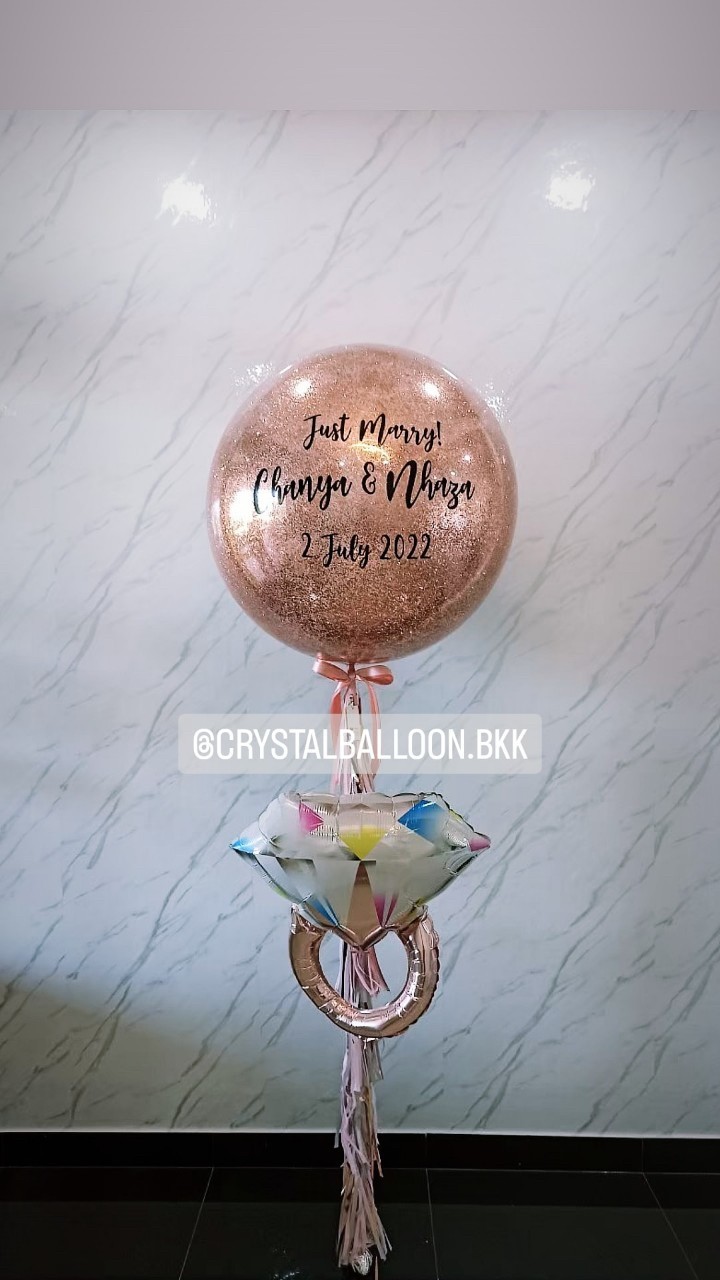 ลูกโป่ง งานแต่ง Bubble ขนาด 36" สีโรสโกล พร้อมตกแต่ง ฟอยล์แหวน 1 ชิ้น สามารถเปลี่ยนสีลูกโป่ง/เปลี่ยนข้อความ/เปลี่ยนขนาด/เปลี่ยนฟอยล์ตกแต่งได้