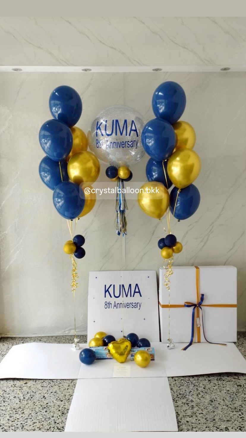 Surprise Box กล่องเซอร์ไพรส์แสดงความยินดี Bubble ขนาด 24" กลิตเตอร์สีเงิน ,ลุกโป่งช่อ 7 ลูก 2 ช่อ พร้อมตกแต่ง สามารถใส่รูปได้ 4 ใบ สามารถเปลี่ยนสีลูกโป่ง/เปลี่ยนข้อความได้