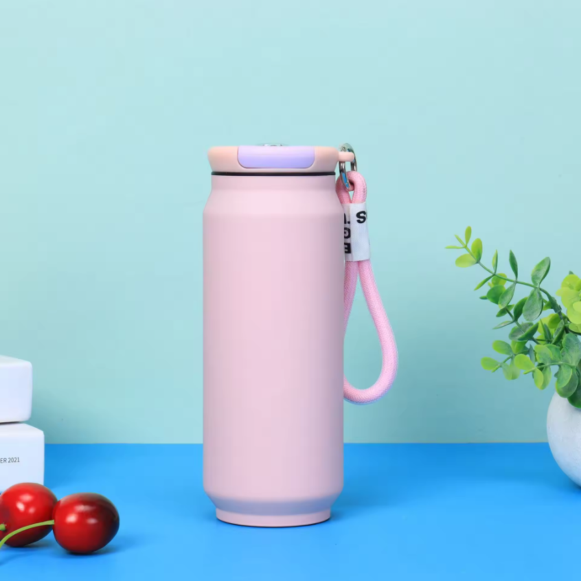 กระบอกสแตนเลส ทรงแคน ฝาหูหิ้วเชือกไนล่อน 500 ml