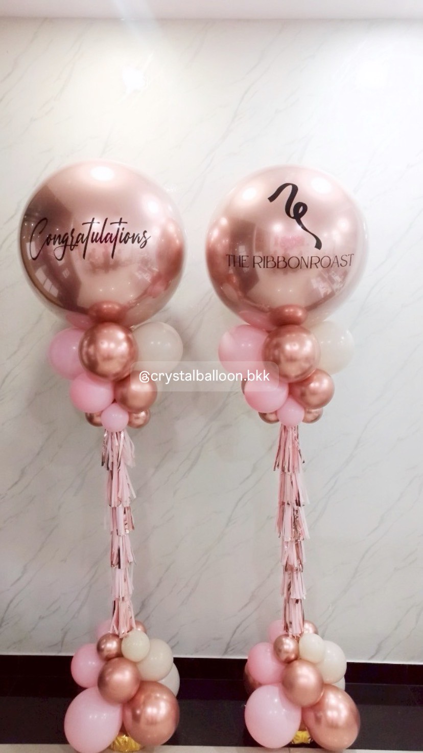 เสาลูกโป่ง เปิดงาน ลูกโป่งยาง ขนาด 36" สีโรสโกลด์ 2 เสา พร้อมตกแต่ง สามารถเปลี่ยนสีลูกโป่ง/เปลี่ยนข้อความได้