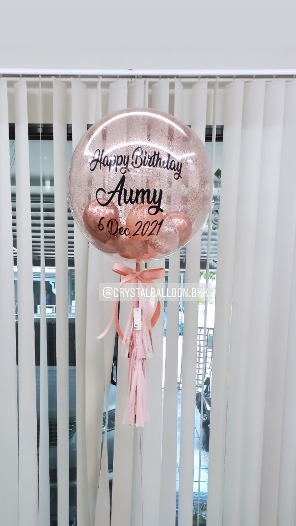 ลูกโป่ง วันเกิด Bubble 24" สีโรสโกล พร้อมตกแต่ง สามารถเปลี่ยนสีลูกโป่ง/เปลี่ยนข้อความ/เปลี่ยนขนาดได้