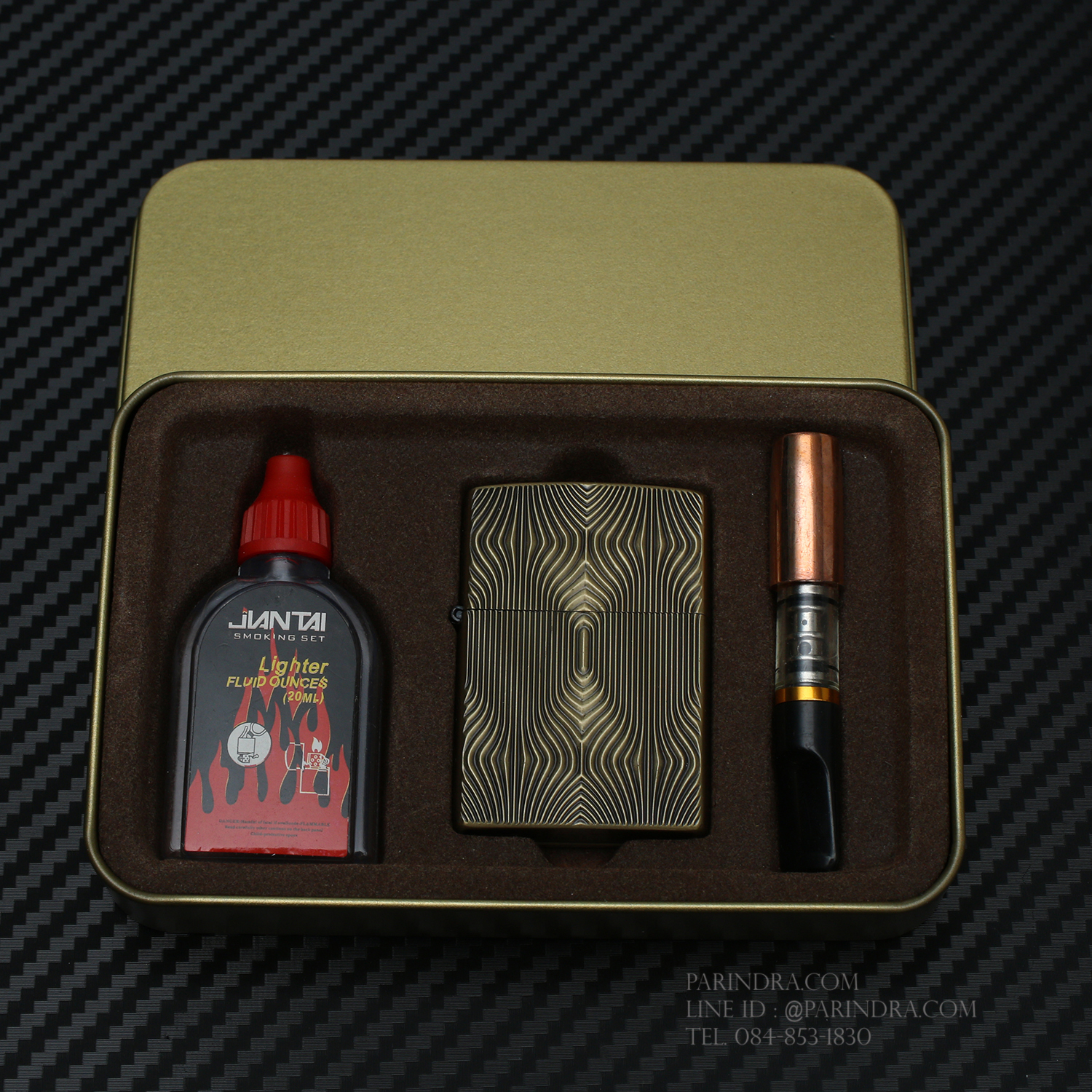 เซ็ตไฟแช็กน้ำมัน YENTAI ลายนูน 3D1 พร้อมกล่องเหล็กและน้ำมัน