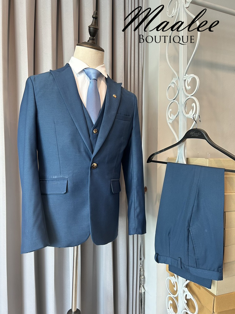 พร้อมเช่า ชุดสูทชาย สีฟ้าน้ำทะเล (พร้อมเสื้อกั๊ก)