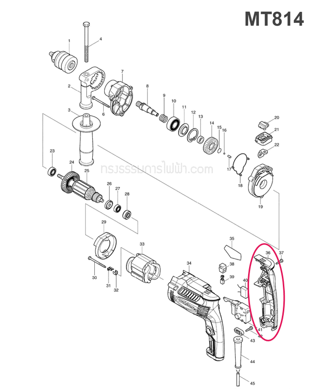 ด้ามจับ สว่านกระแทก Maktec มาคเทค MT814 Pn.140427-3 (แท้) ##