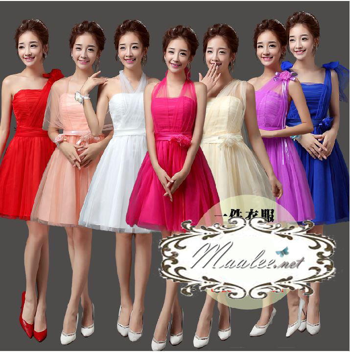 พร้อมส่ง ชุดราตรีสั้น เพื่อนเจ้าสาว กระโปรงตาข่าย เอนกประสงค์ ผูกเป็นบ่าเดียว และแบบอื่นๆอีกมากมาย สีโอโรส พร้อมเข็มกลัดดอก (จับสม๊อกด้านหลัง)