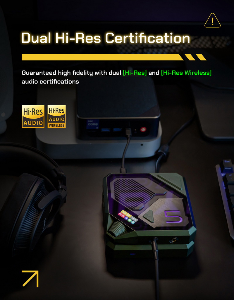 Hiby FD5 DAC/AMP ตั้งโต๊ะ Class A/AB ชิป AKM4493 x4 ในธีมไซเบอร์พังค์ รองรับ MQA ประกันศูนย์ไทย