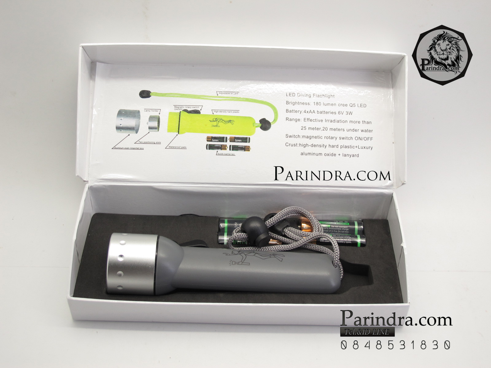 ไฟฉาย GadgetZ กันน้ำ ไฟฉายดำน้ำ ลึก 100 เมตร (สีเทา)