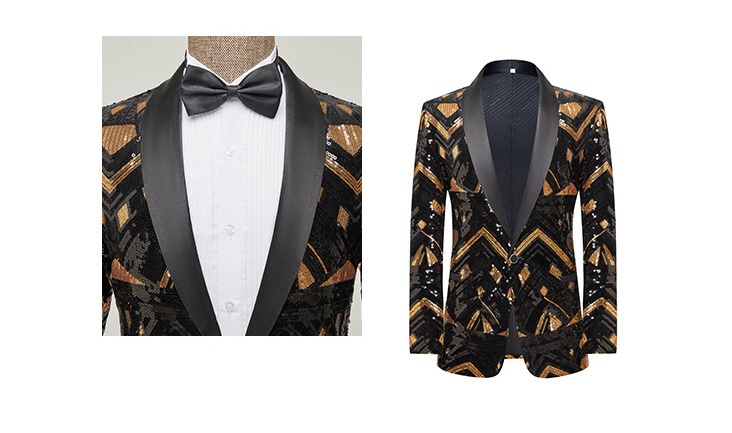 Pre-order เสื้อสูทชาย สูทแฟชั่น สูทกำมะหยี่ แต่งเลี่อม สีทองดำ