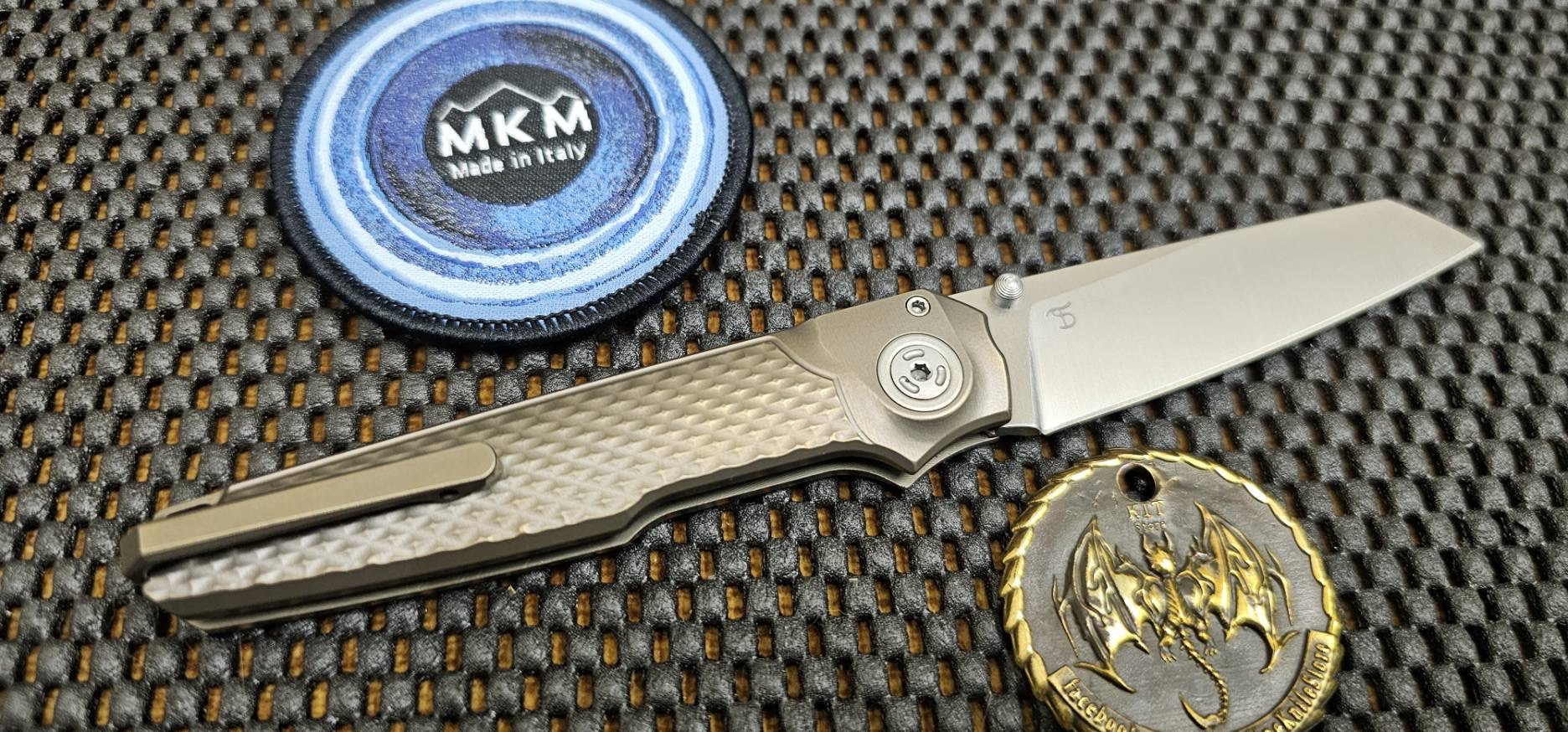 MKM Miura Button Lock Knife Bronze Ti (2.72" Satin M390)