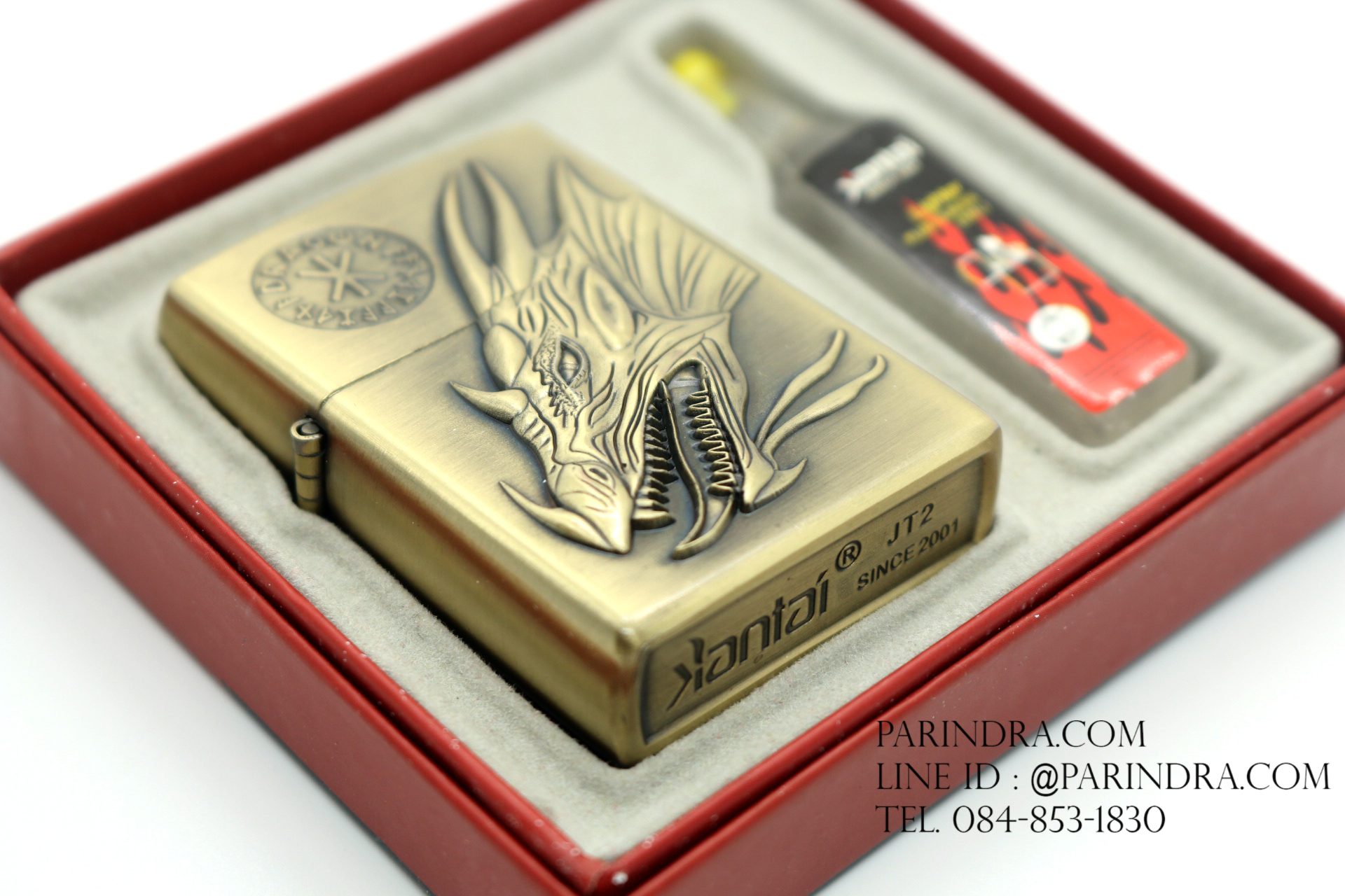 ไฟแช็คน้ำมัน ลายนูน รูปหัวมังกร บอดี้สีทองเหลือง