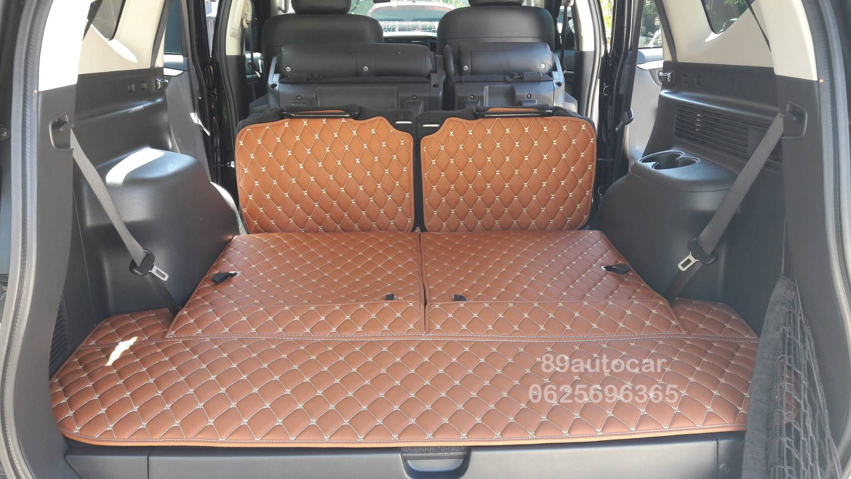 พรมดักฝุ่น Mitsubishi Pajerosport 2022 8D สีน้ำตาลเย็บติดกับพรมหนังสีน้ำตาลเข้ม