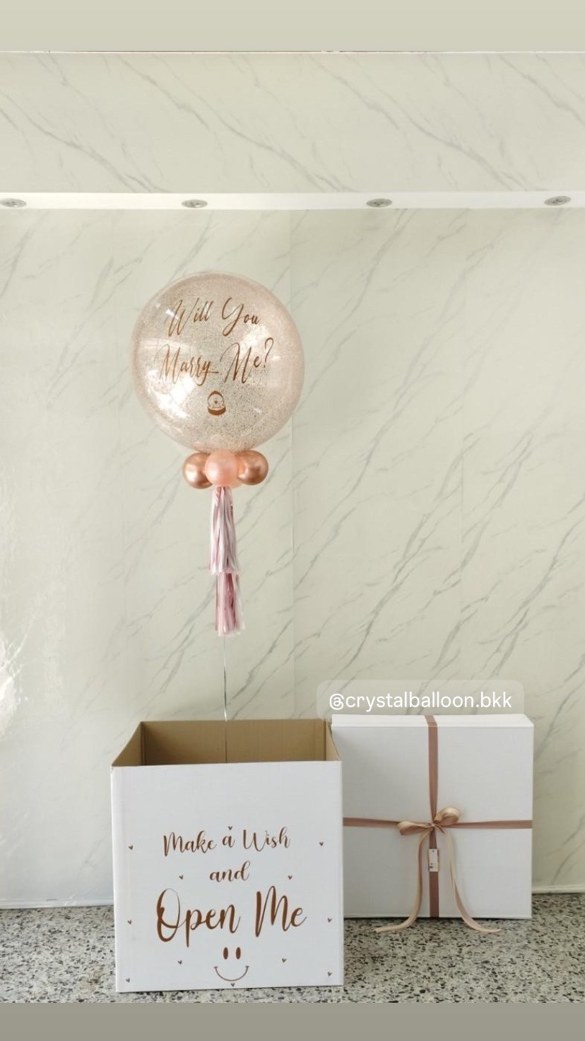 Will You Marry Me Surprise Box กล่องเซอร์ไพรส์ขอแต่งงาน Bubble ขนาด 24"กลิตเตอร์สีชมพู , พร้อมตกแต่ง สามารถเปลี่ยนสีลูกโป่ง/เปลี่ยนข้อความได้