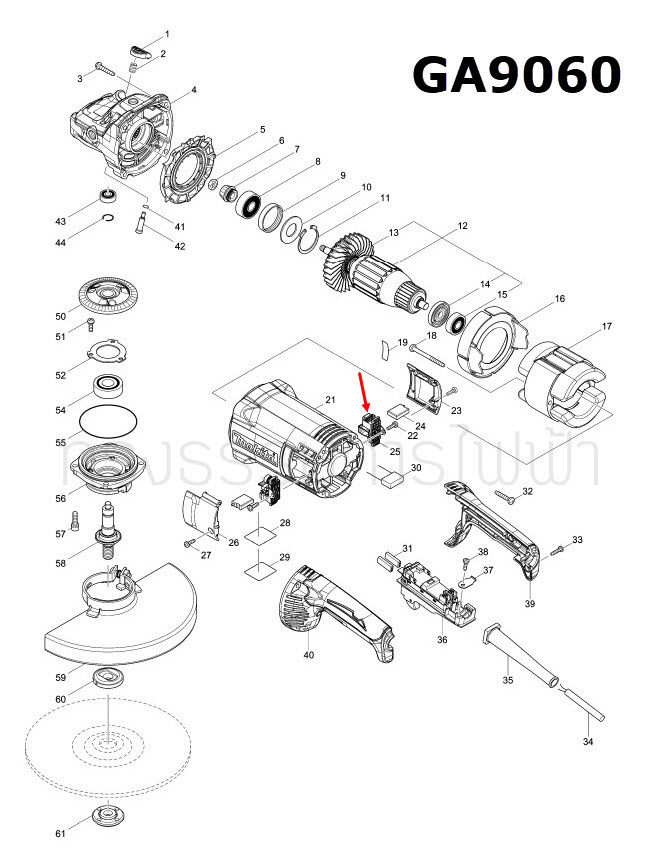 BRUSH HOLDER หินเจียร Makita GA7060, GA9060 Pn.643715-2 (แท้) ##