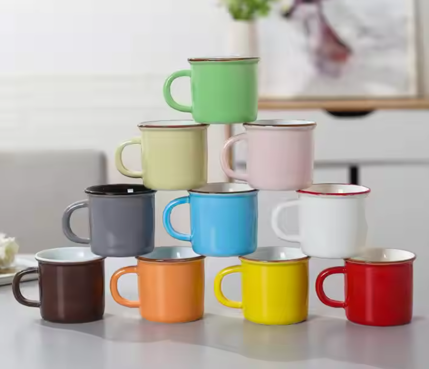 แก้วเซรามิค เลียนแบบสังกะสีโบราณ สไตล์วินเทจ (ขอบปากแก้วหนา)8 ออนซ์/236 ml