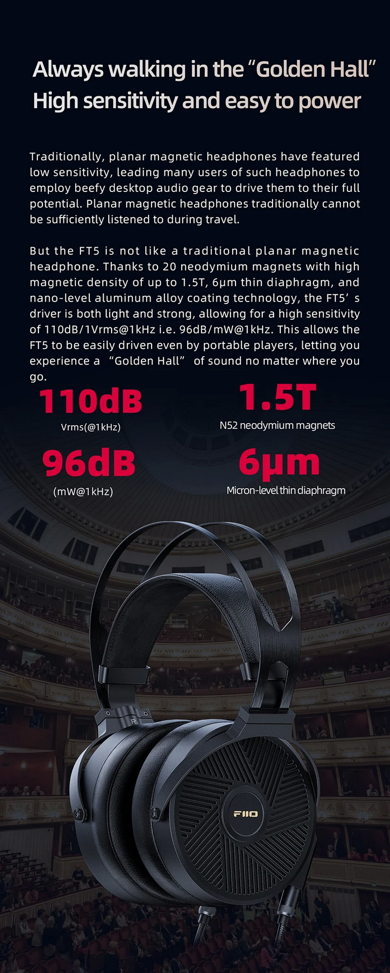 FiiO FT5 หูฟัง Headphones ไดรเวอร์ Planar 90 mm รองรับ Hi-Res ประกันศูนย์ไทย