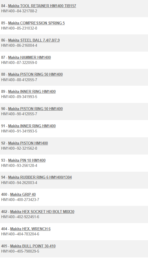 HM1400 เครื่องสกัดไฟฟ้า Makita Spare Parts
