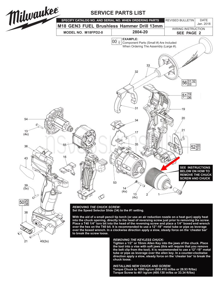 หัวจับดอกสว่าน สว่านไร้สาย Milwaukee มิลวอกี้ M18FPD2 Pn.673410005 (แท้-สั่ง)