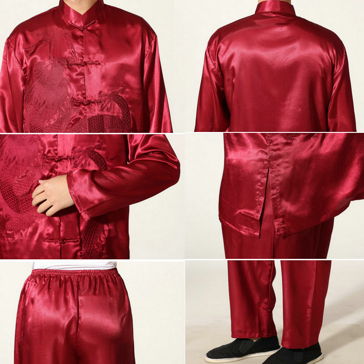 Pre-order ชุดจีน ชาย เสื้อพร้อมกางเกง สีน้ำเงิน ปักลายมังกร