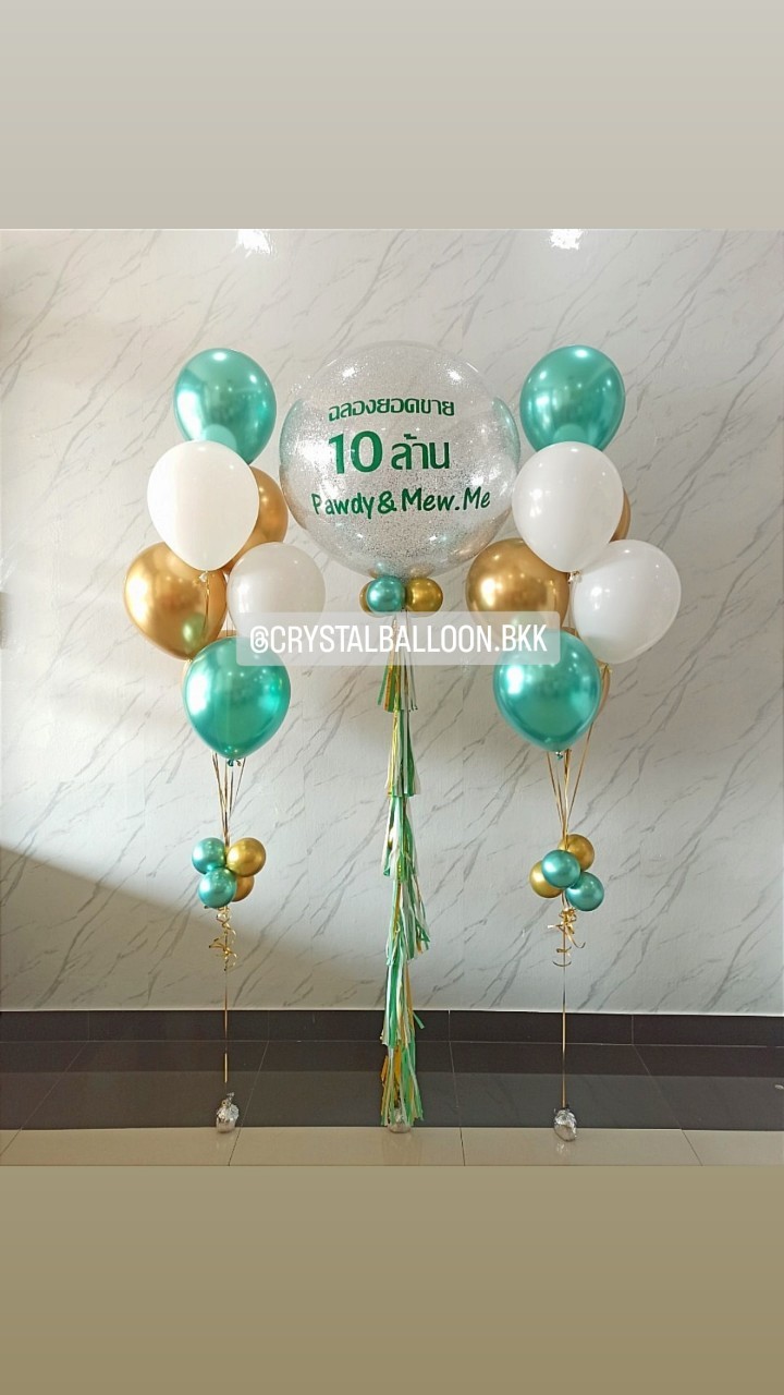 ลูกโป่ง เปิดงาน ขนาด 36" สีเงิน พร้อมตกแต่ง ช่อลูกโป่งโครเมี่ยม 7 ลูก 2 ช่อ สามารถเปลี่ยนสีลูกโป่ง/เปลี่ยนข้อความ/เปลี่ยนขนาดได้