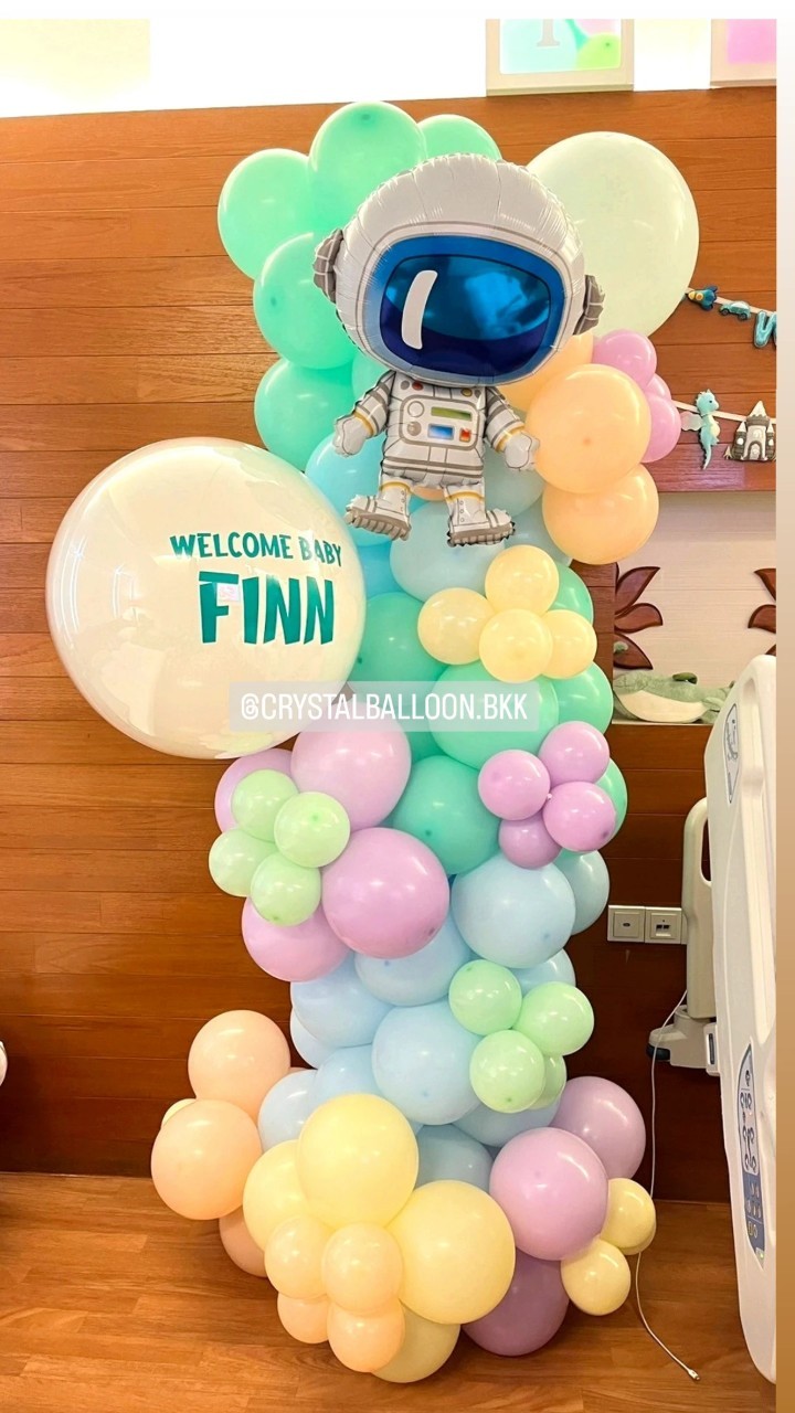 Organic Welcome Baby ขนาด 2x2 เมตร Theme สีพาสเทล พร้อม ฟอยล์ตกแต่ง 1 ชิ้น พร้อมตกแต่ง สามารถเปลี่ยนสีลูกโป่ง/เปลี่ยนข้อความ/เปลี่ยนฟอยล์ตกแต่งได้