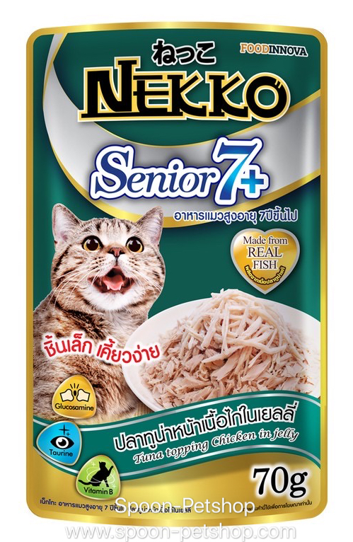 Nekko อาหารซอง แมว 7+ รสปลาทูน่า หน้าเนื้อไก่ ในเยลลี่ 70g สำหรับแมวแก่