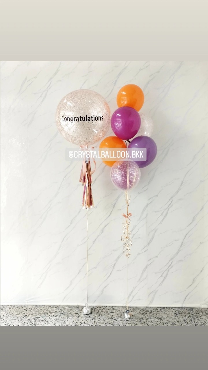 ลูกโป่ง รับปริญญา Bubble ขนาด 24" กลิตเตอร์สีแชมเปญ 1 ลูก พร้อม ช่อลูกโป่ง ช่อ 7 ลูก 1 ช่อ พร้อมตกแต่ง สามารถเปลี่ยนสีลูกโป่ง/เปลี่ยนข้อความ/เปลี่ยนขนาดได้