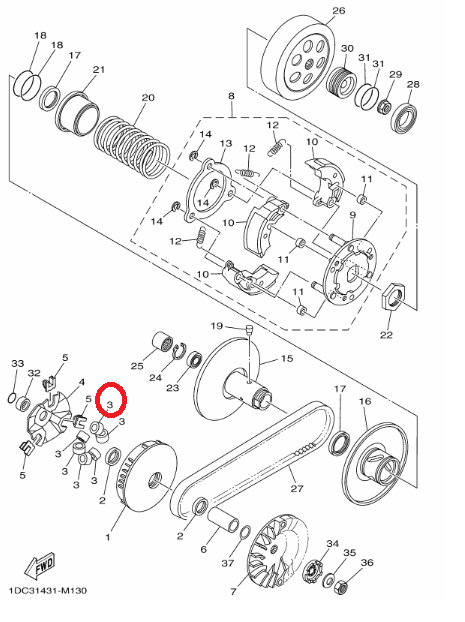 ชุดตุ้มน้ำหนัก แท้ศูนย์ NOUVO SX / นูโว เอสเอ็กซ์ (YAMAHA/ยามาฮ่า( WEIGHT) เม็ด / ตุ้มน้ำหนักแรงเหวี่ยง
