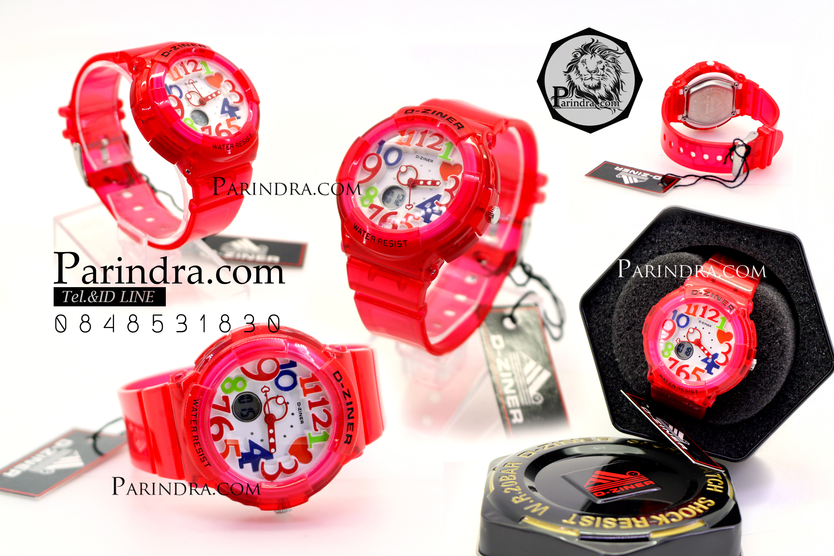 นาฬิกา D-ZINER สายซิลิโคนใส หน้าปัดขาว ตัวเลขหลากสี