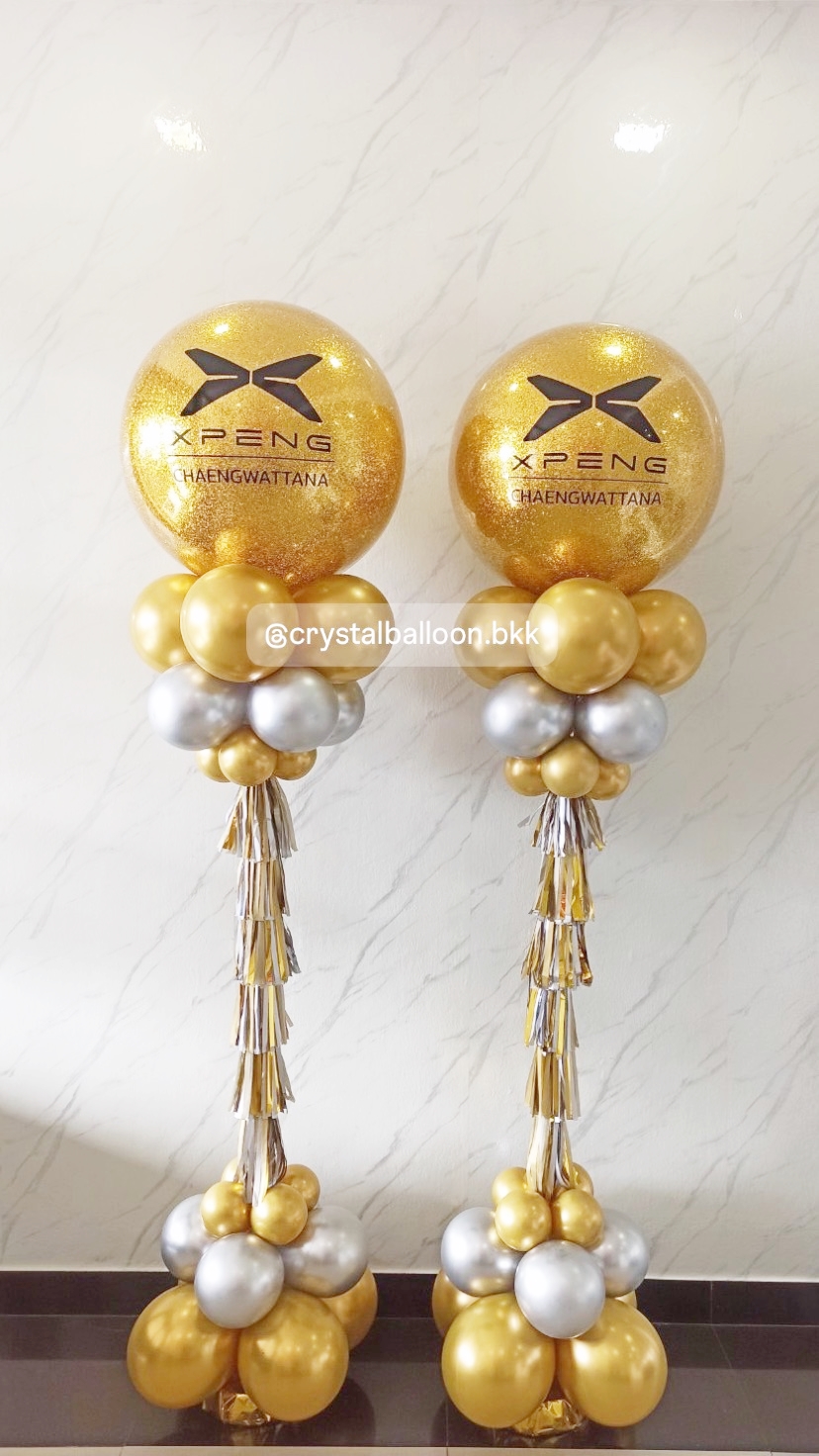 เสาลูกโป่ง เปิดงาน Bubble ขนาด 24" กลิตเตอร์สีทอง 2 เสา พร้อมตกแต่ง สามารถเปลี่ยนสีลูกโป่ง/เปลี่ยนข้อความได้