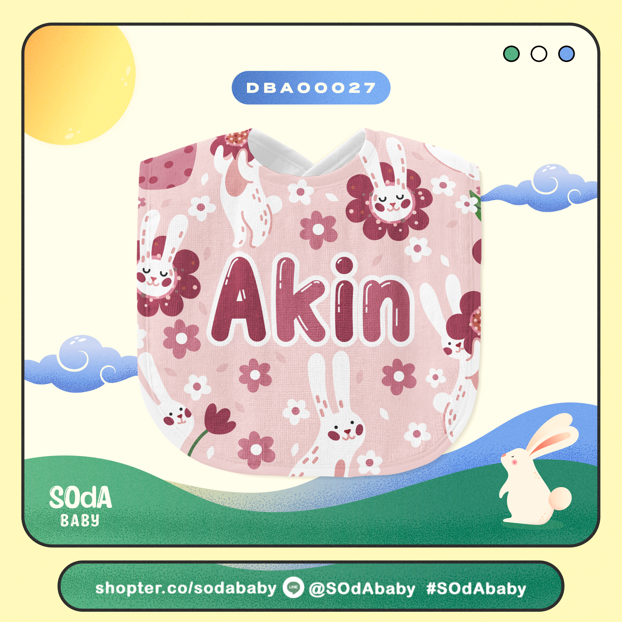 ผ้าซับน้ำลาย ใส่ชื่อได้ Rabbit Cuties Collection I รหัส DBA00027 #SOdAbaby #RabbitCutiesCollection