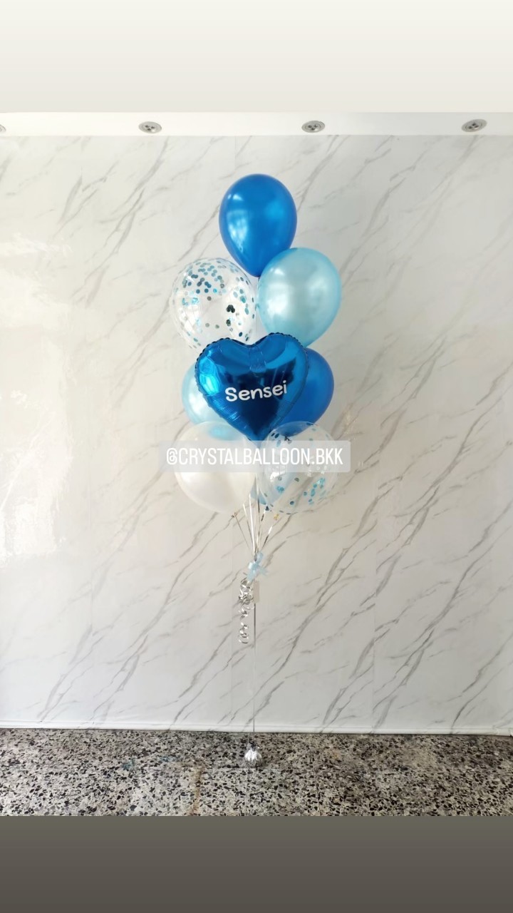 ลูกโป่ง วันเกิดเด็ก ช่อลูกโป่งฟอยล์หัวใจ ขนาด 18" ช่อ 10 ลูก 1 ช่อ Theme น้ำเงิน-ฟ้า พร้อมตกแต่ง ลูกโป่งใส ใส่ Confetti สามารถเปลี่ยนสีลูกโป่ง/เปลี่ยนข้อความ/เปลี่ยนสี-ฟอยล์ตกแต่งได้