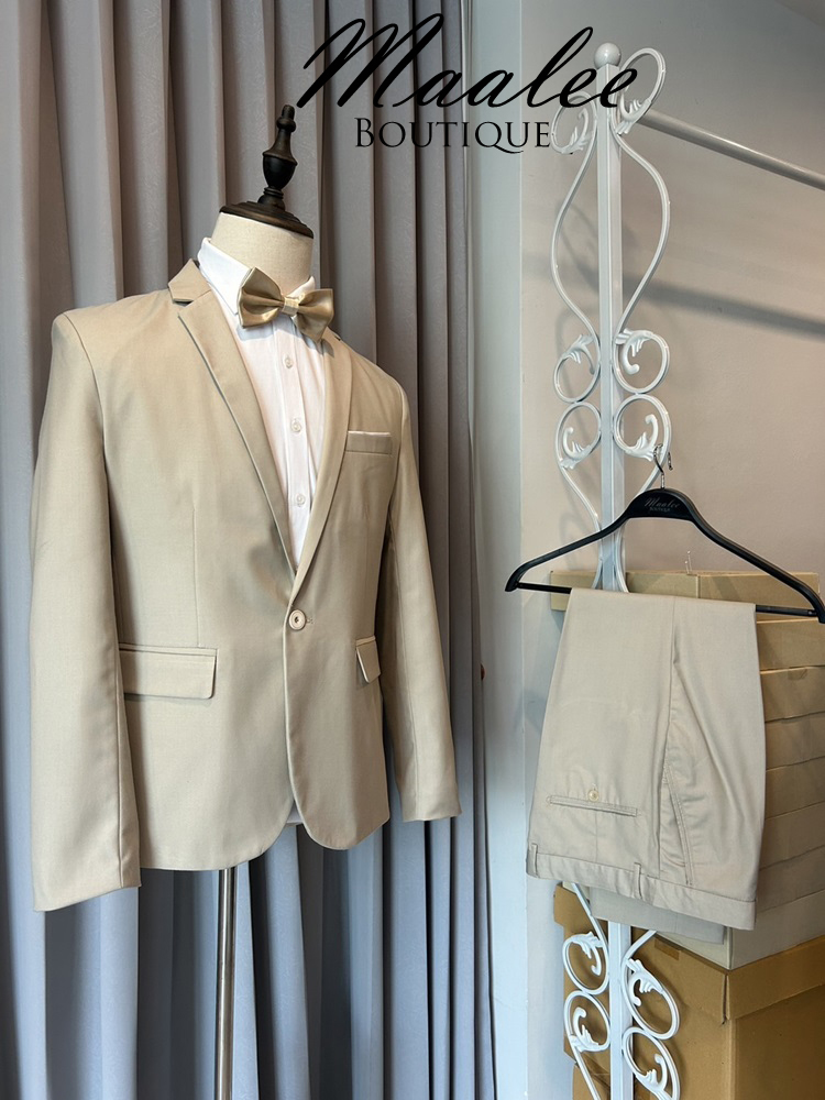 พร้อมเช่า ชุดสูทชาย สูทเพื่อนเจ้าบ่าว สีครีม เบจ Beige Brown (ไม่มีกั๊ก)