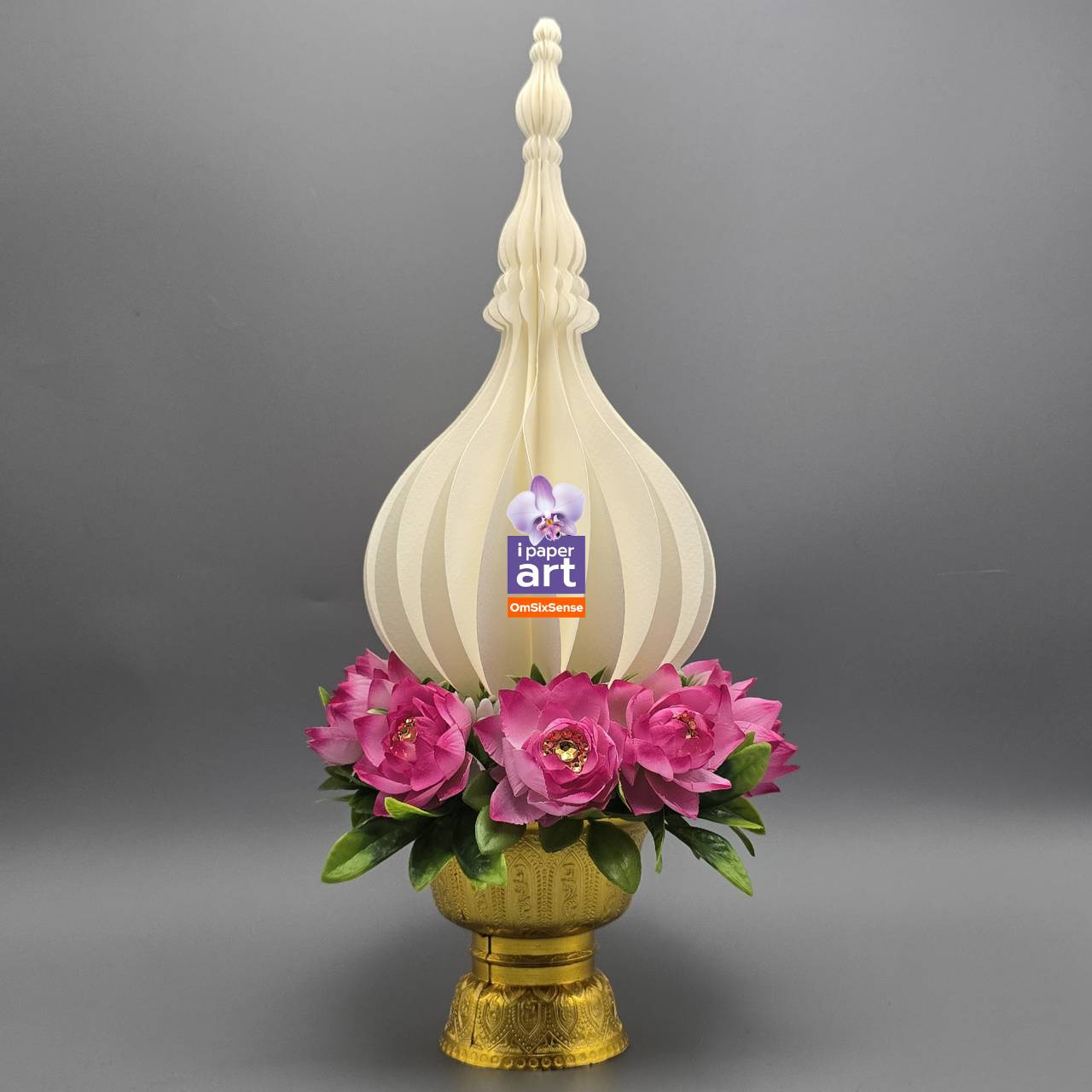 พานพุ่มเรืองแสงโคมไฟ เชิงเทียน LED แบบถ่านกระดุม งานไทยปราณีต | ประดับหิ้งบูชา พิธีการ