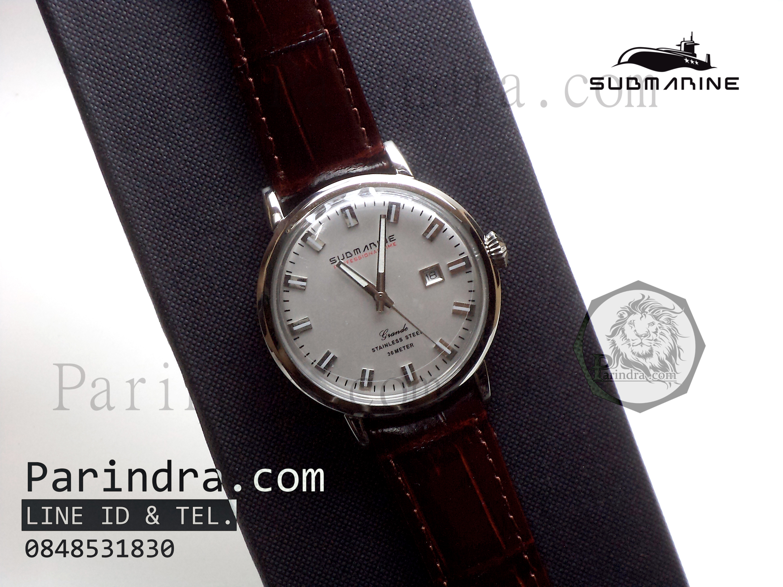 นาฬิกา US submarine Pro รุ่น SUB201M สายหนังสีน้ำตาล หน้าปัดสีเงิน Japan Movement