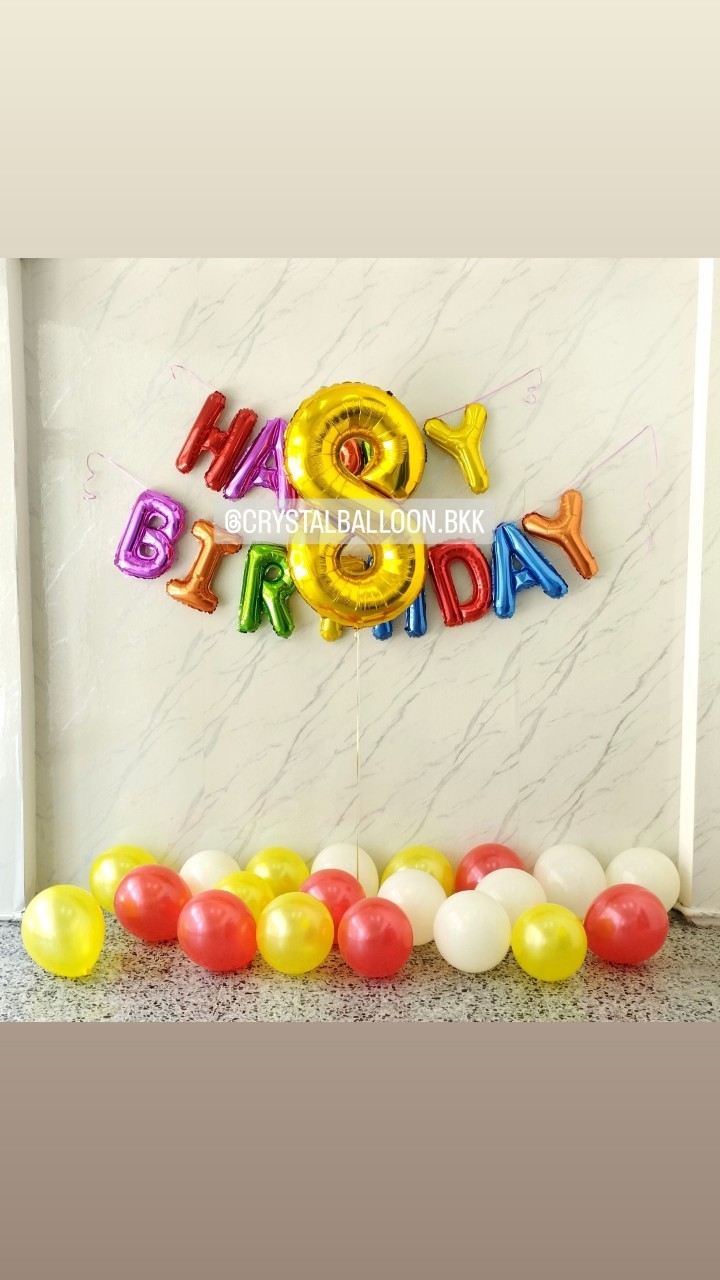 ลูกโป่ง วันเกิดเด็ก ฟอยล์ตัวอักษร ติดผนัง ฟอยล์ตัวอักษร Happy Birthday ขนาด 16" หลากสี 1 ชิ้น พร้อม ฟอยล์ตัวเลข ขนาด 40" 1 ชิ้น,ลูกโป่งโปรยพื้น 20 ลูก พร้อมตกแต่ง สามารถเปลี่ยนสีลูกโป่ง/เปลี่ยนสี-ฟอยล์ตัวอักษร/เปลี่ยนสี-ฟอยล์ตัวเลขได้