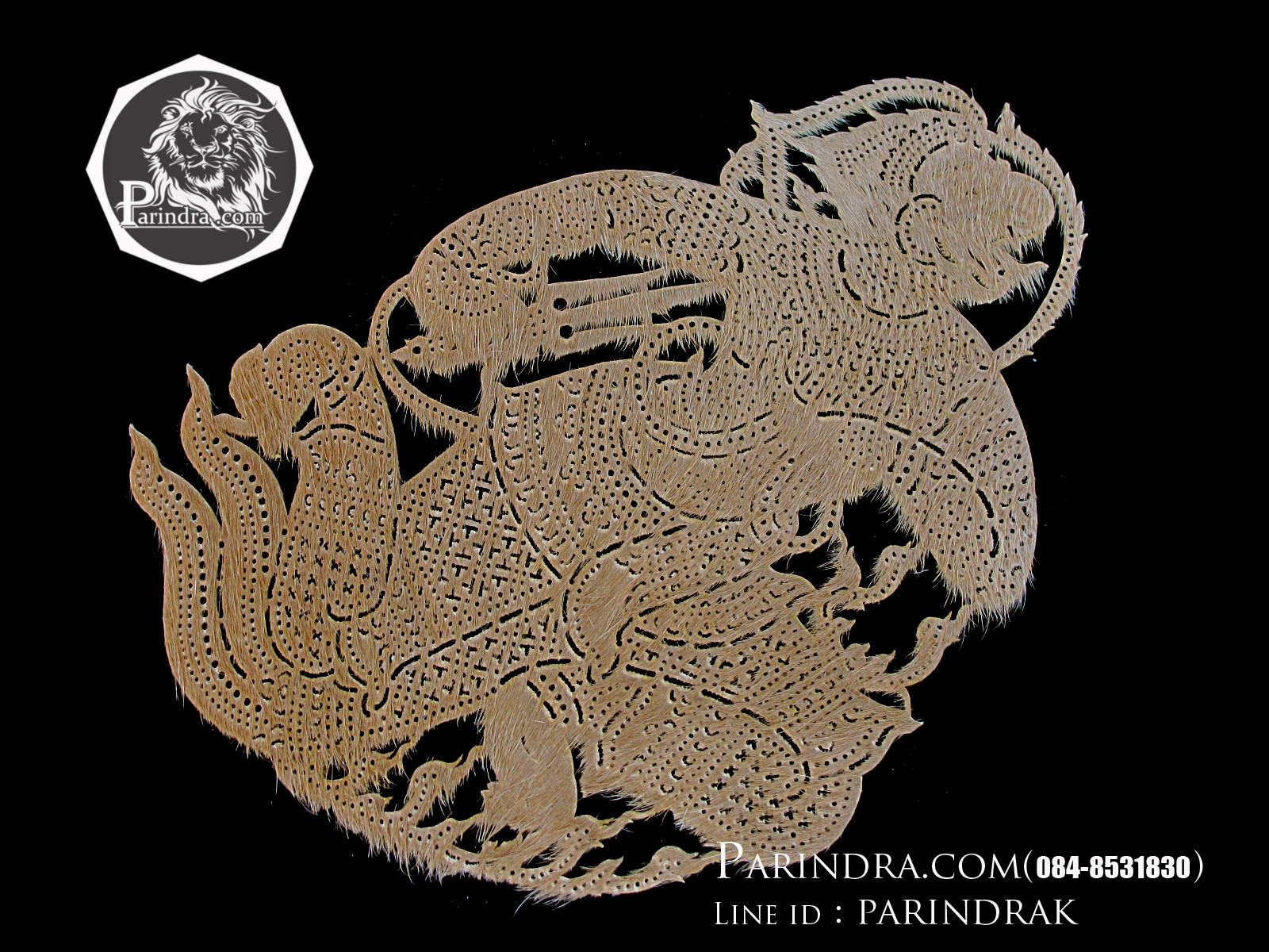 หนังแกะสลักรูปหนังตะลุงลายหนุมาน ขนาด 11x7.7 นิ้ว