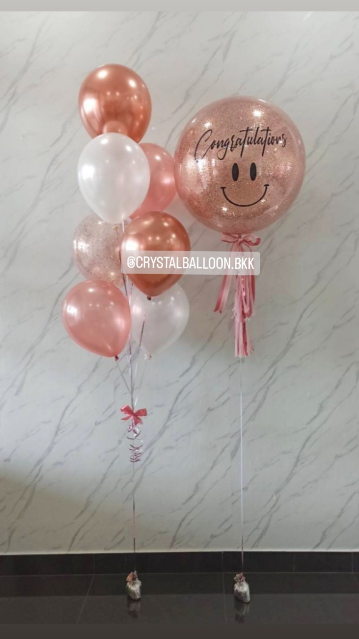 ลูกโป่ง รับปริญญา Bubble ขนาด 24" Theme โรสโกลด์ พร้อมตกแต่ง ช่อลูกโป่ง 7 ลูก 1 ช่อ,ลูกโป่งใส ใส่กลิตเตอร์ สามารถเปลี่ยนสีลูกโป่ง/เปลี่ยนข้อความ/เปลี่ยนขนาดได้
