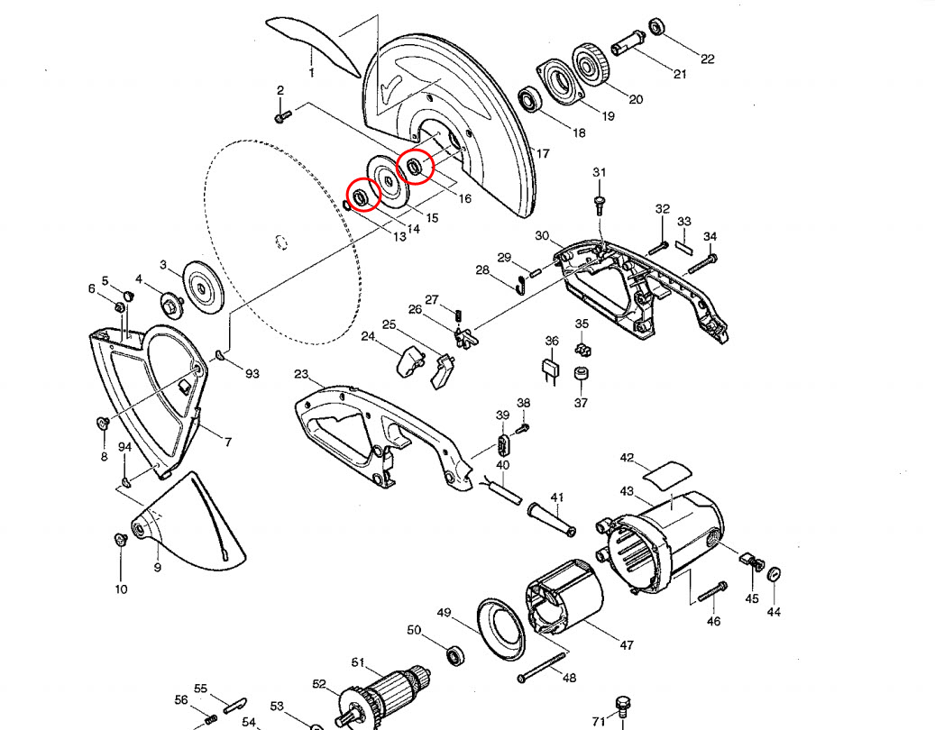 แหวนรองใบ แท่นตัดเหล็ก Maktec รุ่น MT240, MT241, MT243 [#14,#16], Makita 2414B, 2414NB [#17,#19] #A11