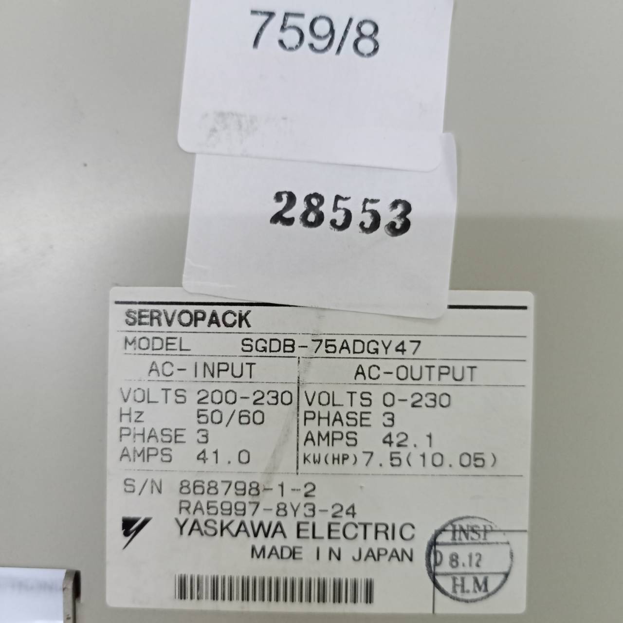 SGDB-75ADGY47 SERVO DRIVE " YASKAWA "