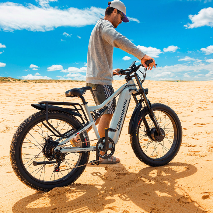 SanMilo S600 จักรยานไฟฟ้ามอเตอร์คู่ 2000W – แบตซัมซุง 48V 17.5Ah ยางหนา 26x3.0 ลุยหิมะ ชายหาด ภูเขา | เริ่มต้น 39,900 บาท