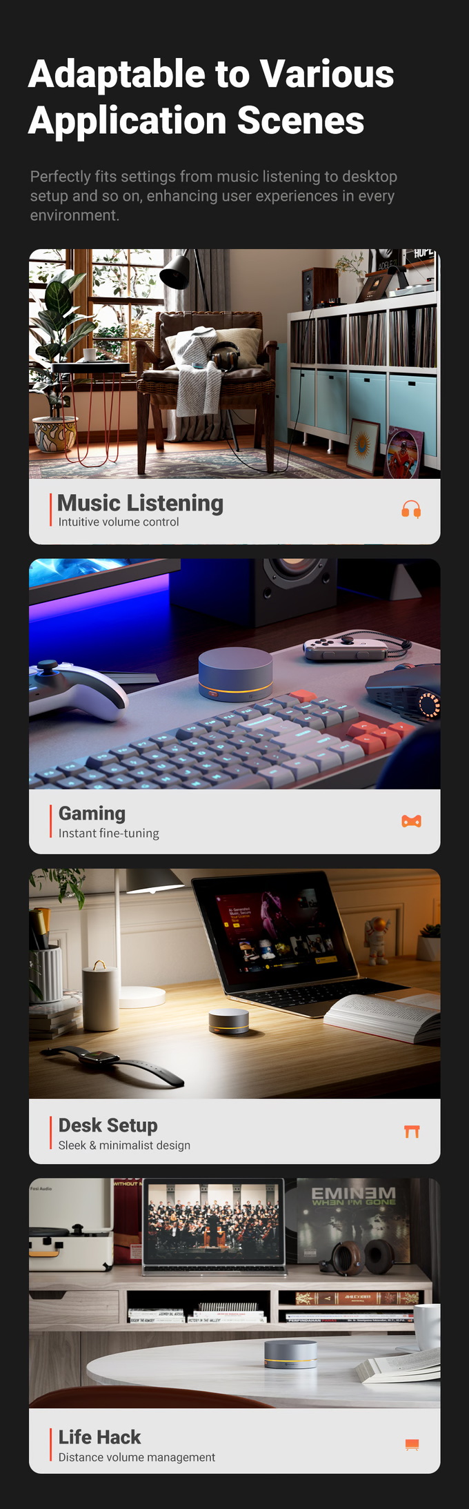 Fosi Audio VOL20 ปุ่มควบคุมระดับเสียงมัลติมีเดียผ่านบลูทูธพร้อมไฟ RGB ประกันศูนย์ไทย