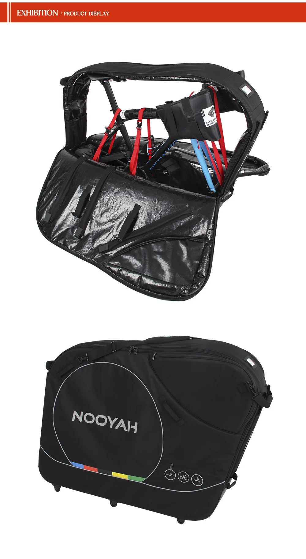 NOOYAH BK015 Pro Bike Travel Case – No Need to Remove Handlebars or Pedals | Full 16-Piece Protection Kit