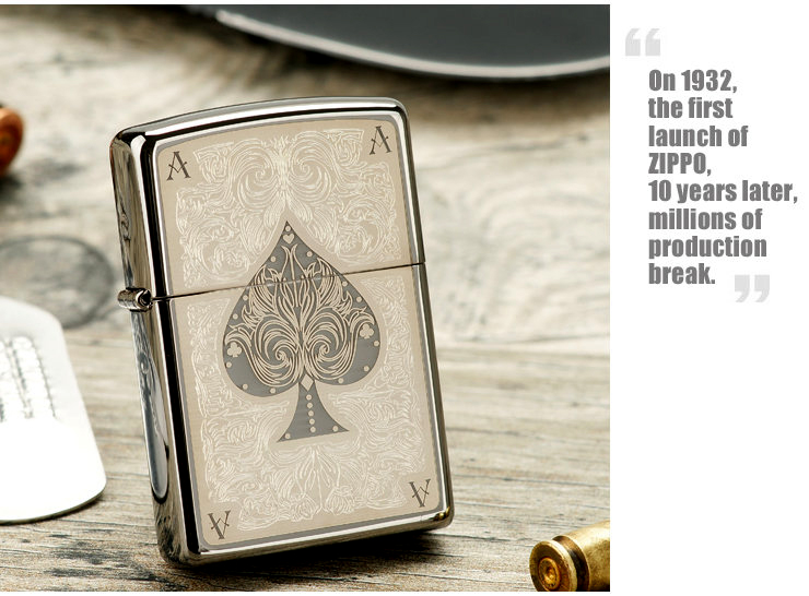 ไฟแช็ค Zippo แท้ โพธิ์ดำแกะสลัก " Zippo 28323 Ace of Spades Filigree Black Ice Finish" แท้นำเข้า 100%